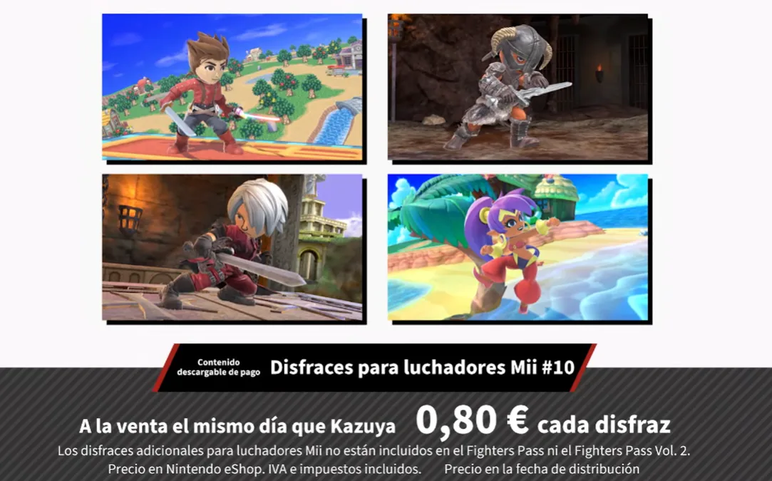 Los trajes Mii de Lloyd, Shantae, Dante y Dovahkiin llegan a Smash Bros