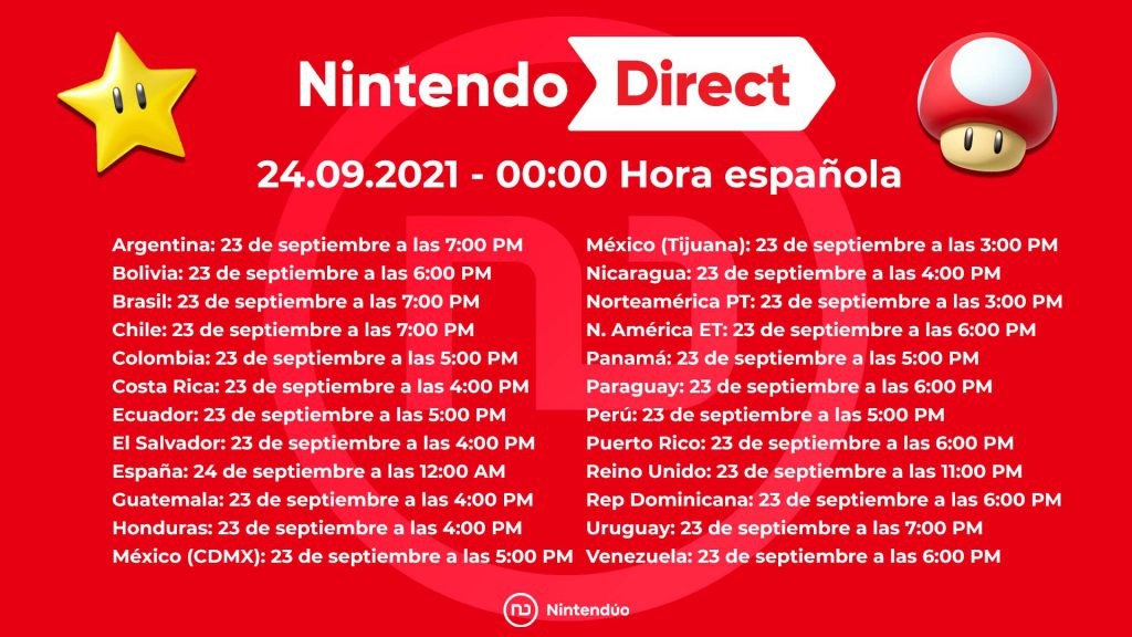 Nintendo Direct septiembre 2021 horarios y predicciones