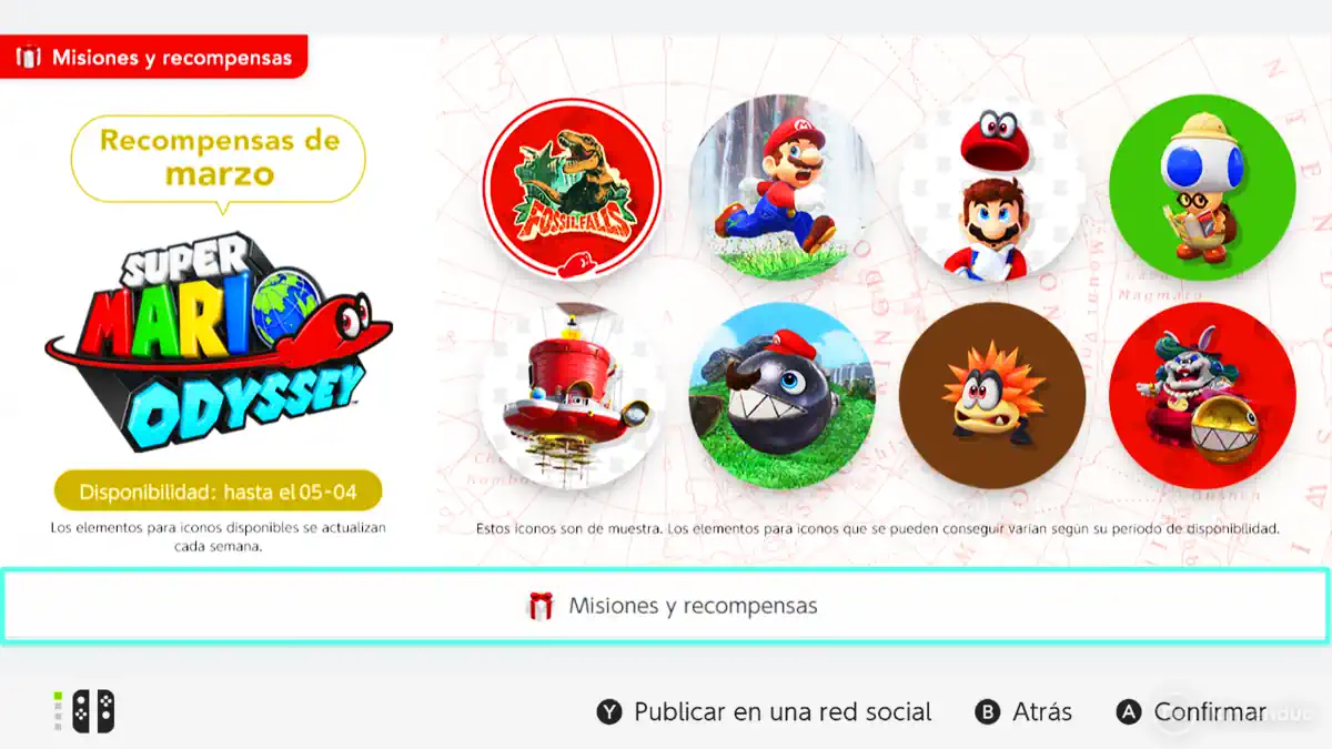 Iconos de Super Mario Odyssey en Nintendo Switch Online