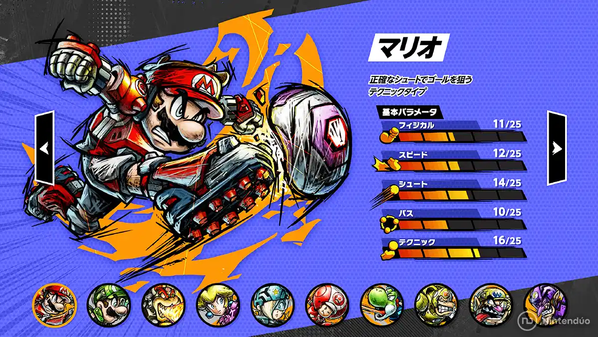 Artes de personajes de Mario Strikers para Nintendo Switch